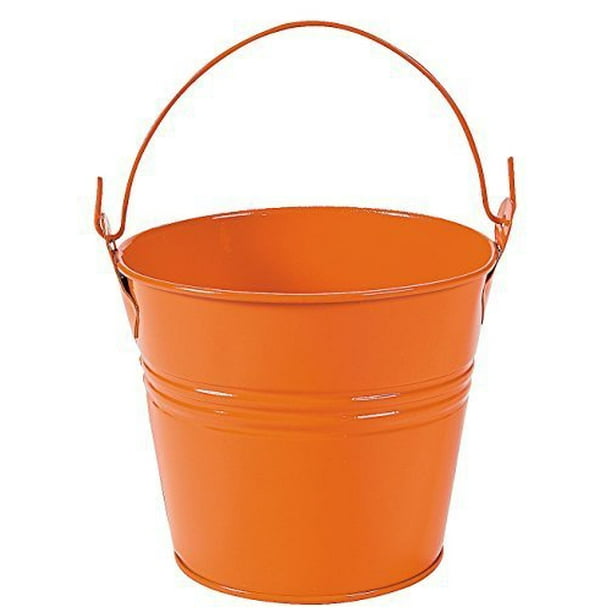 Mini Orange Pails with Handles (12 Pack) Metal. Party Decorations