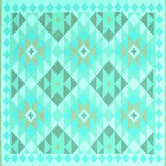 Ahgly Company Indoor Square Southwestern Turquoise Blue Country Area Rugs, 6' Square