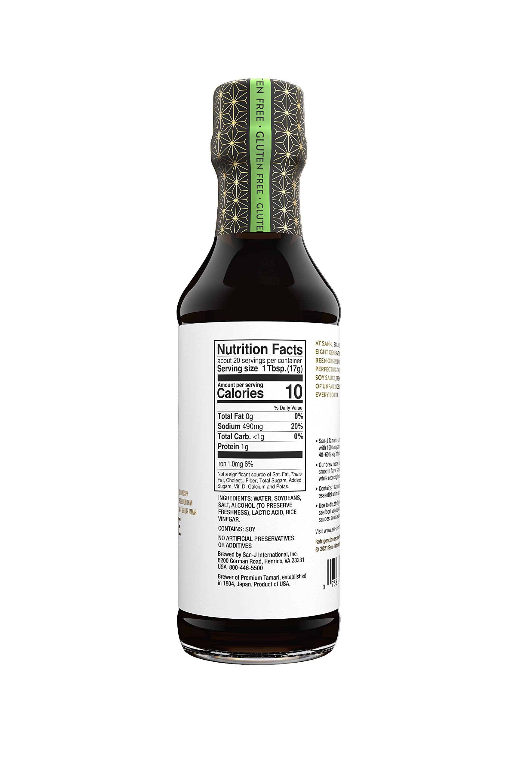 San-J Gluten Free Tamari Lite 50% Less Sodium Soy Sauce | Vegan, Kosher, FODMAP Friendly | Made with 100% Soy | Perfect for Stir Fry, Marinade, & Dipping Sauce | 10 Fl Oz (Pack of 6)