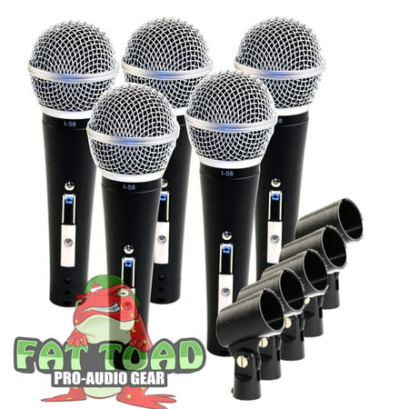 Studio Recording Microphones with Clips (5 Pack) by Fat Toad Vocal Handheld, Unidirectional Mic Professional Cardioid Dynamic Singing Microphone Designed for Music Stage Performances or PA DJ (Best Dynamic Mic For Vocal Recording)
