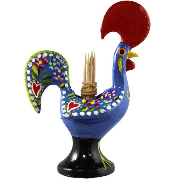 5" Hand-painted Traditional Portuguese Barcelos Rooster Aluminum Toothpick Holde 