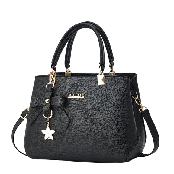 Women's PU Leather Tote Bag Black Crossbody Shoulder Handbag with Star Charm Adjustable Strap Large Capacity Work Office Casual Daily Use Purse