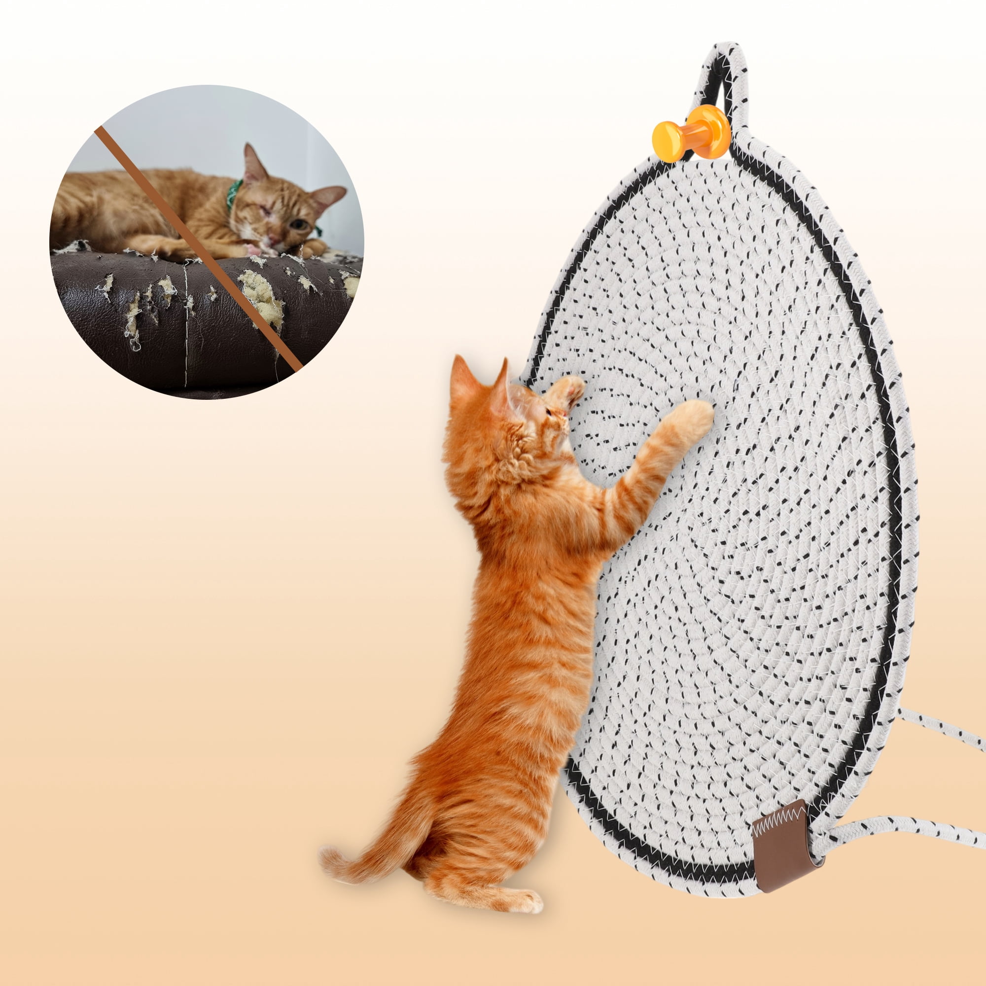 Unique Bargains Cat Scratcher Mat with A Cat Ball Cotton Rope White [16.54"]