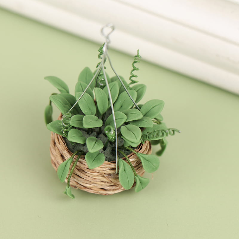 Dollhouse Miniature Hanging basket Mini Potted Plant Flowers Pot DollHouse Deco. 