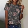 thumbnail image 2 of Jamicy Womens Summer Blouses Gift for Women Womens Dressy Tops Women's Fashion Casual Short Sleeve Flower Print Round Neck Pullover Top Blouse, 2 of 6