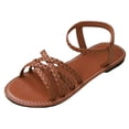 thumbnail image 5 of Women’s Flat Sandals Slip on Summer Gladiator Open Toe Braided Slingback Slip on Elatic Ankle Strap Lightweight Beach Shoes Brown Size 8.5, 5 of 5