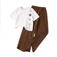 thumbnail image 2 of SERTGUTR Girls' Two Piece Set Short Sleeve Crew Neck Floral Applique Ribbed Texture Pleated Wide Leg Pants Relaxed Fit Summer Casual School Outfit, 2 of 8