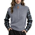 thumbnail image 2 of THNCYX Half Zip High Neck Long Sleeve Knit Tops For Women Colorblock Casual Winter Sweaters Soft Comfort Womens Sweaters Modern Look, 2 of 5