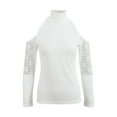 thumbnail image 3 of Monfince Women's High Neck Cold Shoulder Tops Lace Long Sleeve Blouse US 6-14, 3 of 10