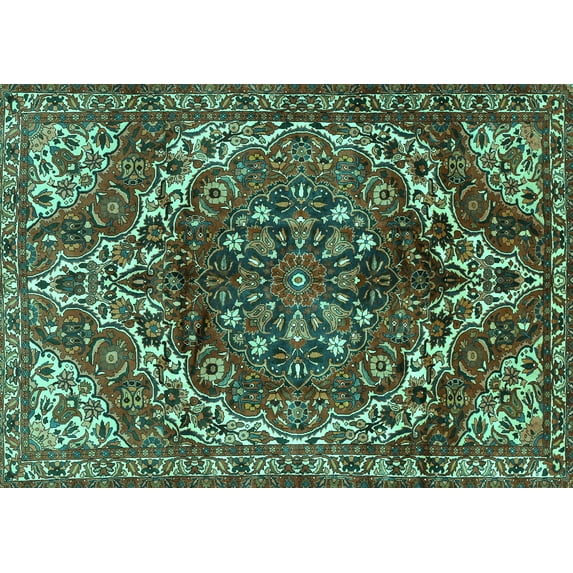 Ahgly Company Indoor Rectangle Persian Turquoise Blue Traditional Area Rugs, 2' x 5'