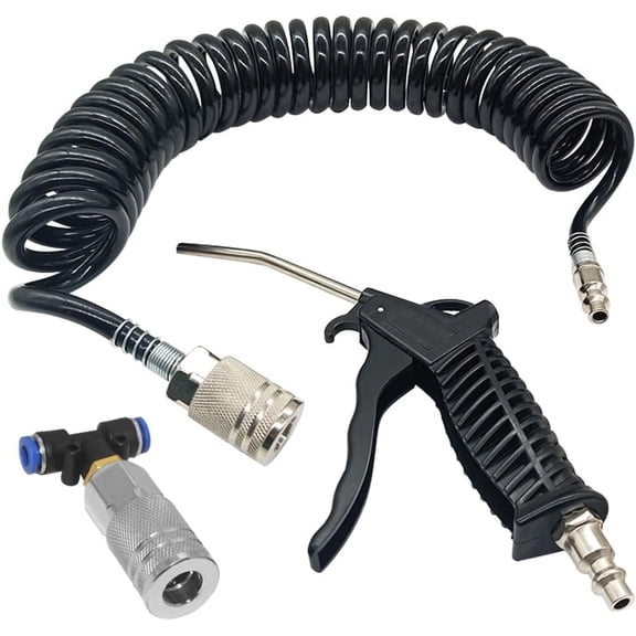 FANHAO Air Blow Gun Kit with 16ft Long Pneumatic Pu Hose, Heavy Duty Air Duster Gun for Air Compressor(Black)