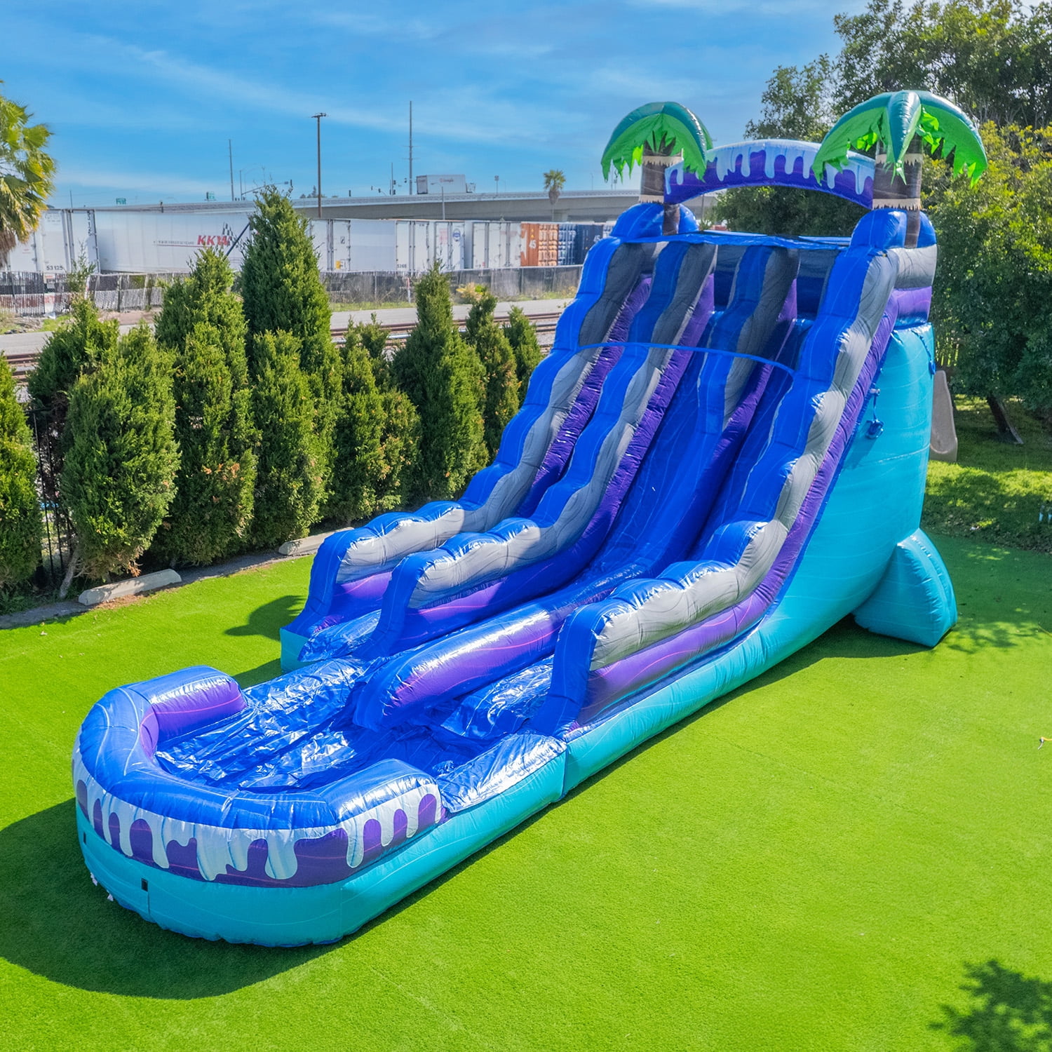 XJUMP Tropical Deep Sea 19' Dual Lane Side Loader Water Slide with Pool, for Kids and Adults, Commercial Grade PVC Vinyl, Outdoor Backyard Fun, Blow up Water Park, (Blower Included)