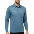thumbnail image 5 of GrmtClth Mens Polo Shirts Long Sleeve Lapel Button Placket Chest Pocket Textured Striped All Season Business Casual Shirts Blue M, 5 of 5