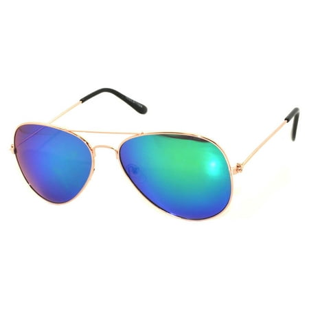 Aviator Style Sunglasses Gold Metal Frame Blue Green Mirror Lens