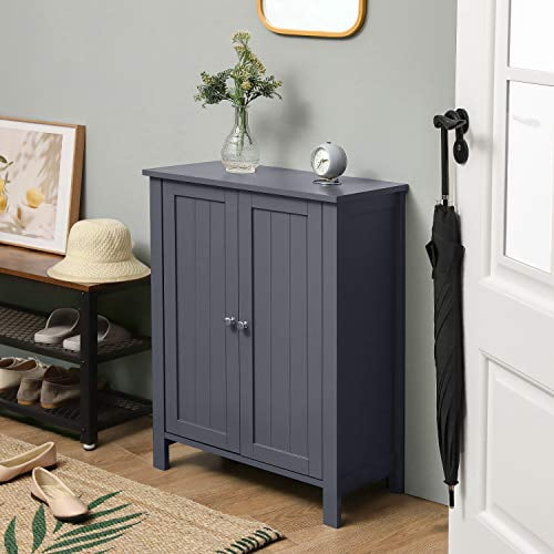 Floor Storage Cabinet,  Storage Unit with 2 Adjustable Shelves,  Cabinet Freestanding, Slate Gray