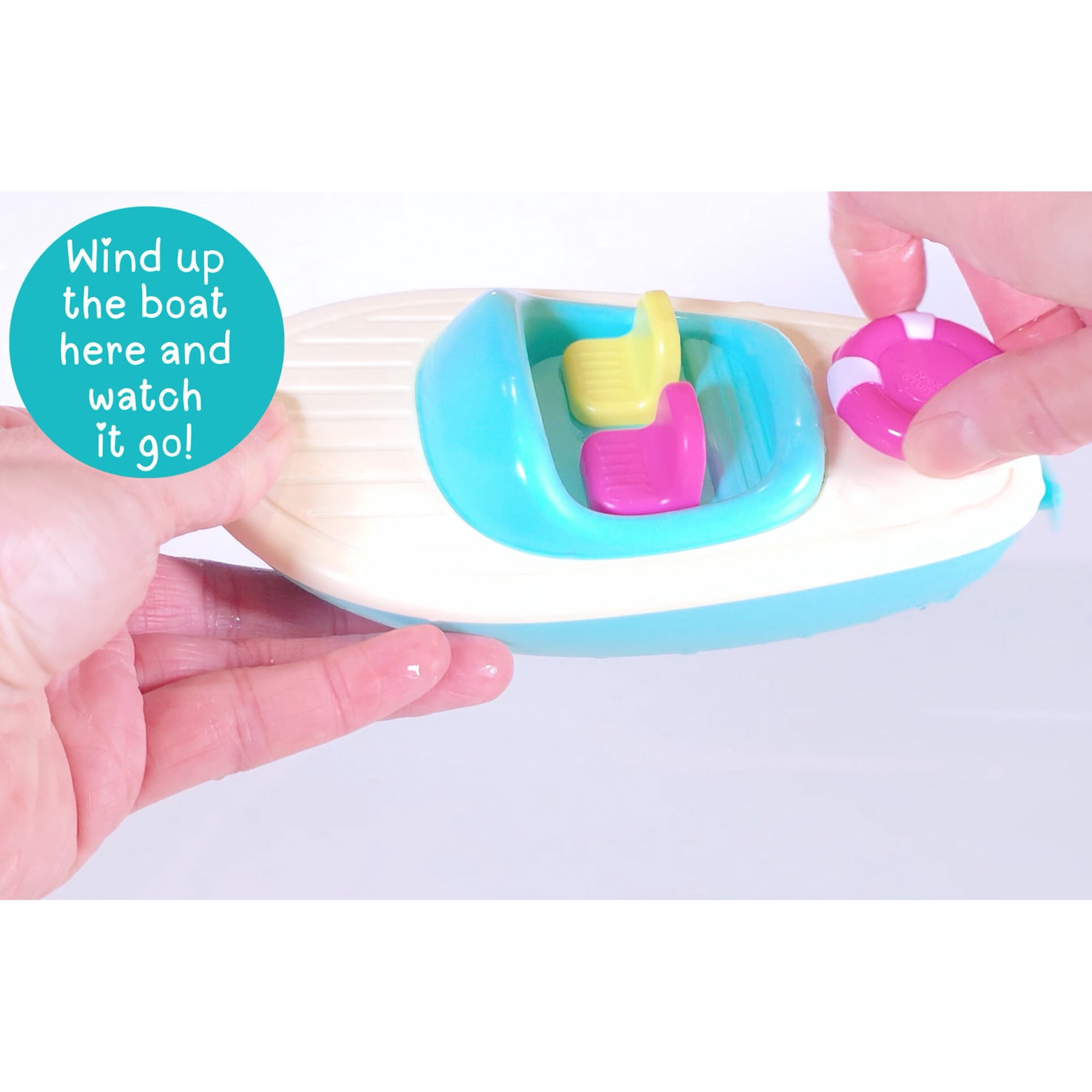 Buddy & Barney: Bath Time Race Boat - Wind-Up & Go Toy, Yellow-Pink-Green Floating Speed Boat, Sensory Exploration, Water & Tub Play, Kids Toddlers 1+