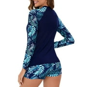 VBVC Women Two Piece Rash Guard Long Sleeve Swimsuits Uv Upf 50+ Swim Shirt Bathing Suit with Boyshort Bottom