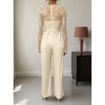 thumbnail image 6 of Women'S Lace Patchwork Round Neck Long Sleeve Formal Jumpsuit Solid Color Casual One-Piece Pants Apricot S, 6 of 9