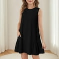 thumbnail image 6 of Delliss Girls' Solid Color Sleeveless Dress With Pockets Summer Casual Round Neck Dress Black 5 Years, 6 of 9
