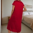 thumbnail image 5 of Womens Satin Loungewear Dress Summer Casual Short Sleeve Button Shirt Maxi Dresses Loose Ruched Crewneck Beach Cover up Summer Dresses for Women Plus Size Red XXL, 5 of 8