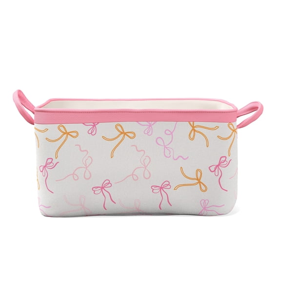 Mainstays Kids Medium Pink Bows Canvas Printed Storage Basket with Handles