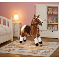 Kids Plush Rocking Horse with Electronic Neighing/Galloping Sounds – Coiled Spring Motion Sturdy Metal Frame Ride-On Toy for Kids Aged 3 