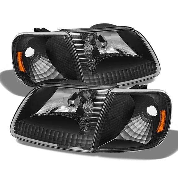 AKKON - For 1997-2003 Ford F150 F250 Light Duty Expedition Black Headlights   Black Corner Siganl Lights Pairs