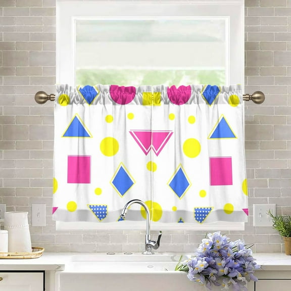 Yayeee Kitchen Curtains Tier Pair Light Filtering 27"x36" Rod Pocket Short Cafe Window Panel, Yellow Retro Round