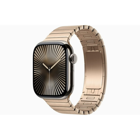 Restored Apple Watch Series 10 GPS + Cellular 46MM Natural Titanium Case with Stainless Steel Gold Link Bracelet (Refurbished)