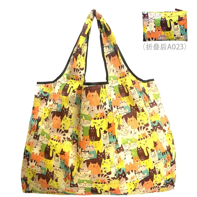 Bolsas de compras grandes plegables, bolsas de compras reutilizables con dibujos animados, bolsas de compras, bolsas de supermercado reutilizables, respuesta rápida