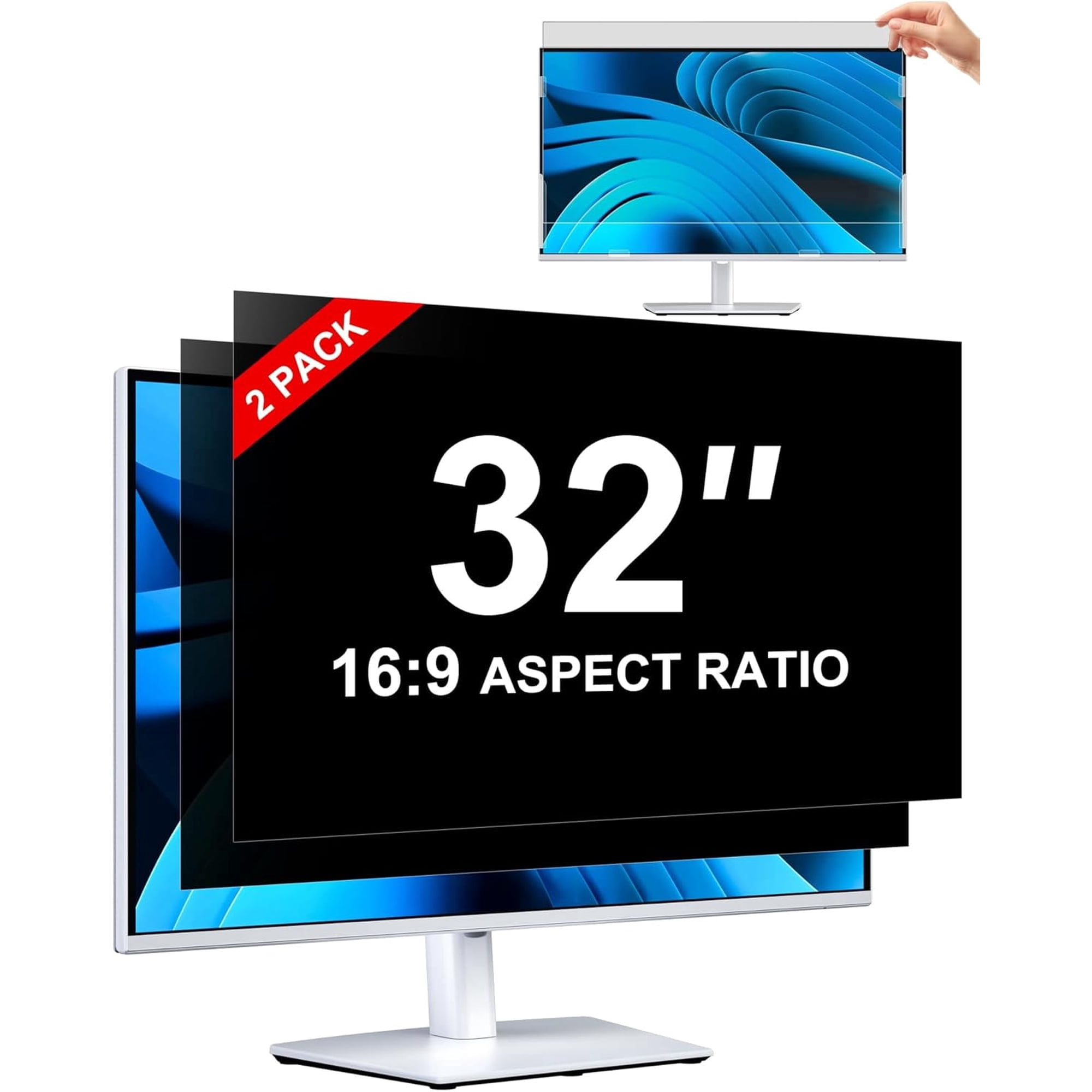 32in 16:9 Privacy Screen, Removable Privacy Screen For Computer Monitor, Anti Glare And Blue Light, Compatible With HP Dell Lenovo Asus Samsung Acer Thinkpad (2 pack )