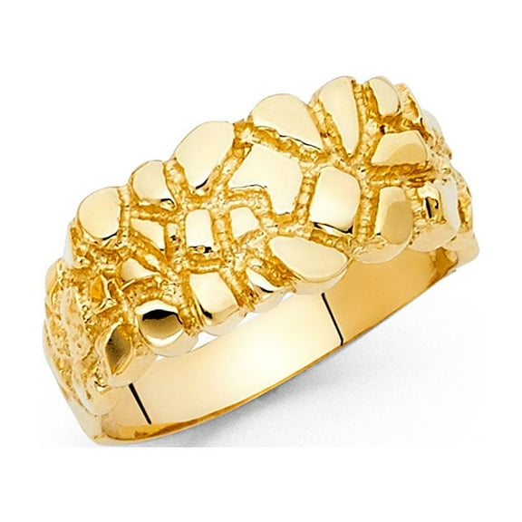 14k Yellow Gold Solid Nugget Band Ring Textured Polished Finish Diamond Cut Mens 10MM Size 10
