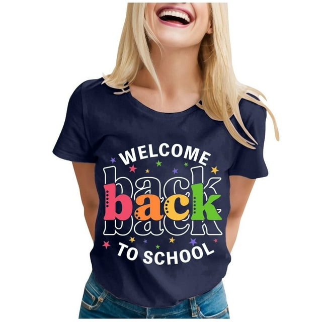 LUOGENLI T-shirts pour Femme pour Femmes T-shirts pour Dames à la Mode Rentrée des Classes Imprimé Manches Courtes Col Rond T-Shirt T-shirts pour Femmes T-shirts Graphiques T-shirts Pêche Saint-Valentin Marine G