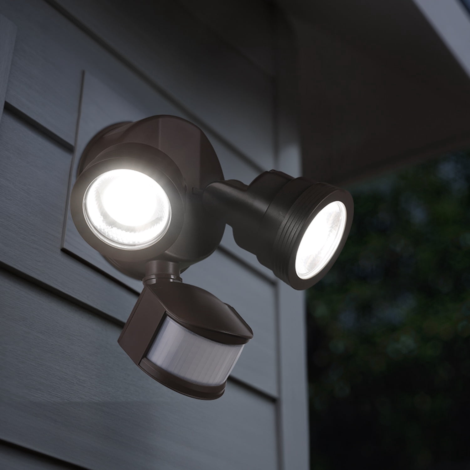 25W LED Security Lights, Dual-Head Motion Sensor Outdoor 30°-80° Beam Angle Adjustable LED Flood Lights, 5000K Daylight, Bronze