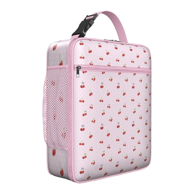 Sac à Lunch Cerise – Motif de Fruits Cerises Rouges Mignon Design Esthétique pour Amateurs de Cerises Illustration d'Art de Bonbons Rose Doux Sac Isotherme Réutilisable