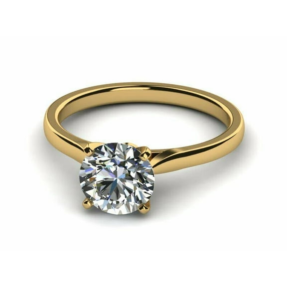 HeartsAndYou 1ct Engagement Ring for Women Round Cut Moissanite 4 Prong Solitaire 18k Yellow Gold Over Silver