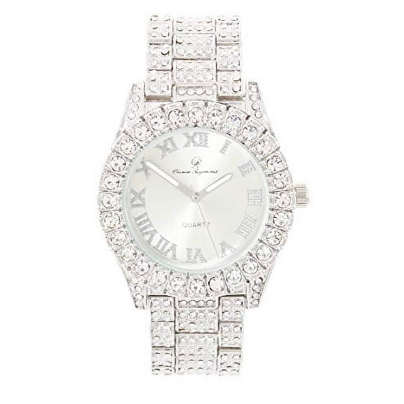 Women's Big Rocks Bezel Colored Dial with Roman Numerals Fully Iced Out Watch - ST10327LA (PNP-PNP)