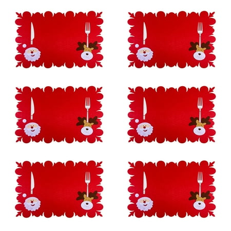 

6Pcs Christmas Knives Fork Placemat Cartoon Santa Snowman Dinner Party Table Mat