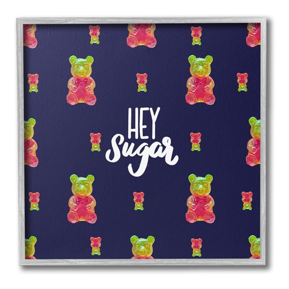 Stupell Industries Hey Sugar Candy Bear Food & Beverage Painting Gray Framed Art Print Wall Art, 17 x 17