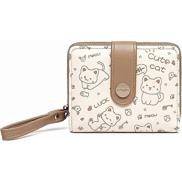 Kid's Wallet Prints Kawaii Cat Wallets with Exterior Zipper Around Coin Purse Bill Wallet with ID Card Slots (CAMEL)