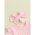thumbnail image 6 of Aojekbee Baby Girl Summer Outfits Flower Print Short Sleeve Rompers Flare Pants Headband 3Pcs Clothes Set, 6 of 10