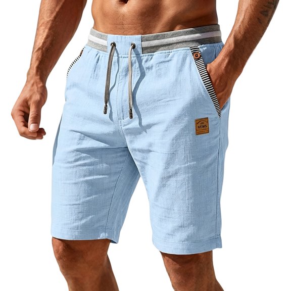 Boyscolos Men's Shorts Casual Classic Fit Drawstring Summer Beach Vacation Training Shorts with Elastic Waist and Pockets Sky Blue L