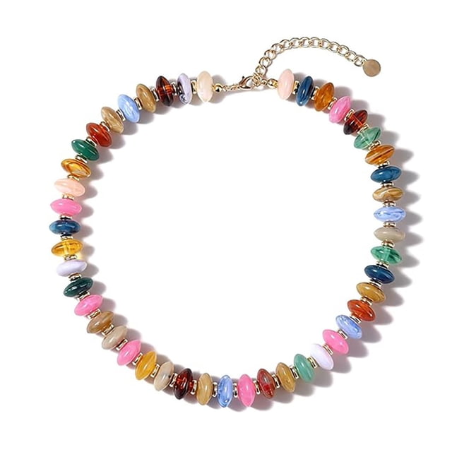 Collier Coloré à Grosses Perles pour Femmes, Perles en Résine, Collier Court, Style Bohème, Ras-du-Cou à Grosses Perles pour l'Été, Plage, Vacances, Party, Vacances