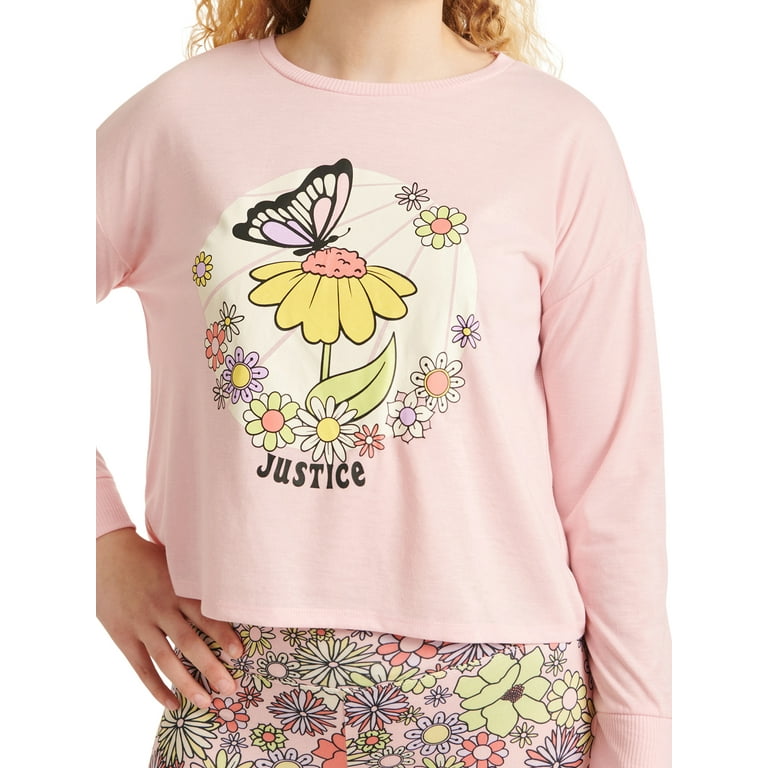 Justice Girls Long Sleeve Top and Tight Fit Biker Short, 2 Justice Girls Long Sleeve Top and Tight Fit Biker Short, 2