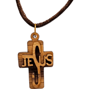 Olive Wood 3D Jesus Cross Necklace