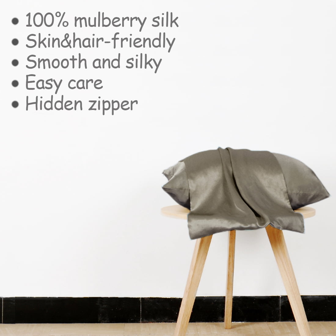 3 Pack 19 Momme Smooth Mulberry Silk Pillow Case Cover, Standard, Light Brown