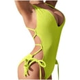 thumbnail image 4 of UTSJKR Women's Fashion Lace Up One Piece Swimsuits Sexy Backless Deep-V Swimwear Solid Hollow Out Bathing Suit for Beach Yellow L, 4 of 5