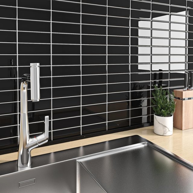 FunStick 30-Sheet Peel and Stick Subway Tile Backsplash for Kitchen Wall 12x12" Black Back Splash Stick on Tiles for Kitchen Bathroom Wall Tile Stickers Removable Sticky Backsplash for Shower RV Walls