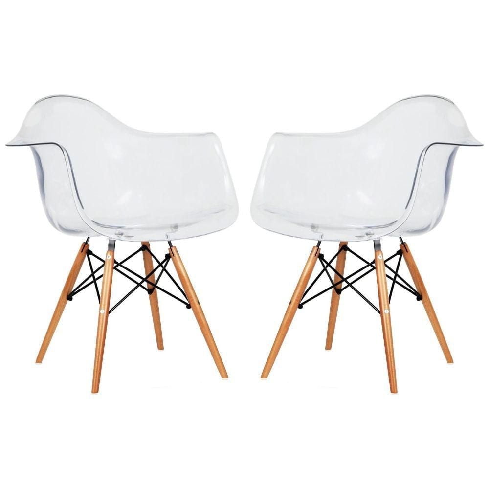 Buck Acrylic Chair with Wood Legs – Set of 2 Transparent Comfortable Chairs, Perfect for Office, Dining Rooms, Modern Spaces, and Stylish Interiors