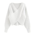 thumbnail image 3 of Baqcunre Women's Sweaters Women Casual V Neck Long Sleeve Sweaters Wrap Front Off Shoulder Asymmetric Hem Knitted Crop Solid Pullover Hoodies For Women Fall Outfits Women Trendy White One Size, 3 of 3
